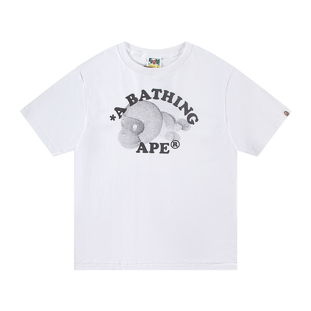 Bape 148 TOP Print Collar Short Sleeve T Black White S-XL - Image 12
