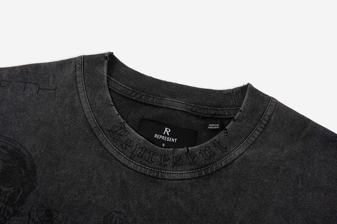 Represent 178 REPRESENT Legacy T-Shirt Sky Print Washed Short Sleeve T : Black White S M L - Image 7