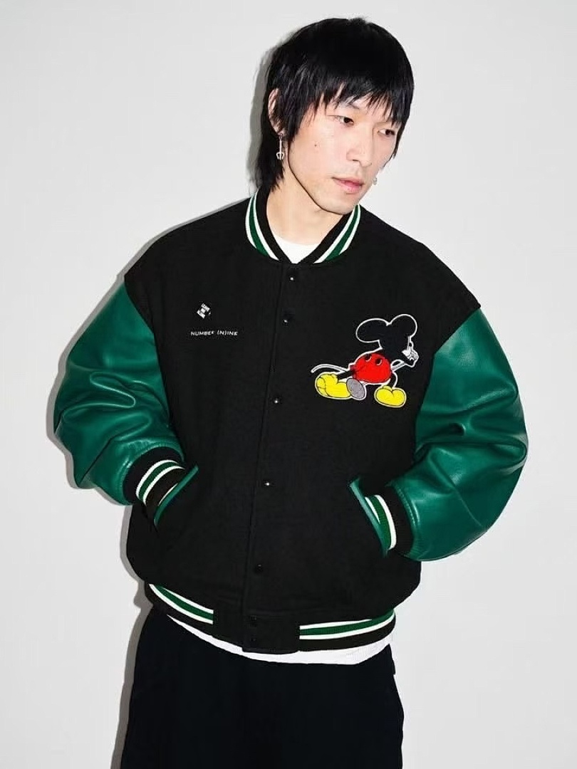 Supreme 568 NUMBER INE Cream Classic Collab MICKEY VARSITY JACKET / Red Black S (N) - Image 43
