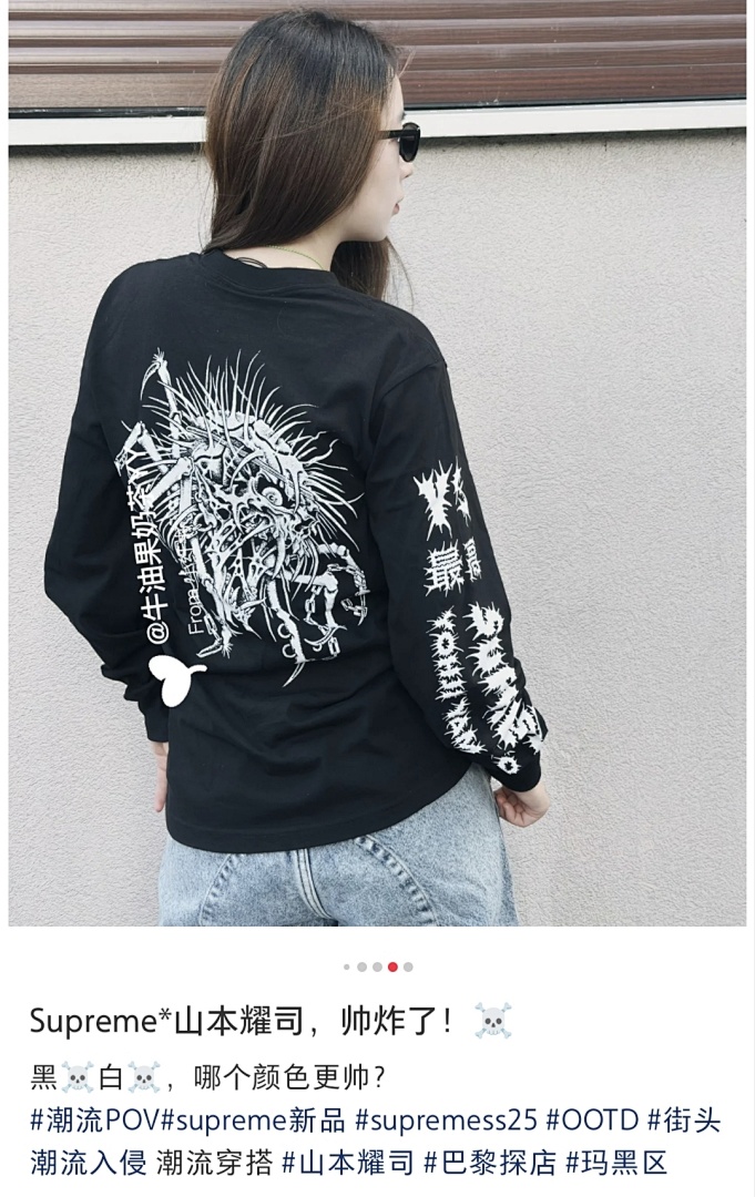 Supreme 178 Y'S Long Sleeve T Mountain Collab L/S TEE Double Print Black White S - Image 28
