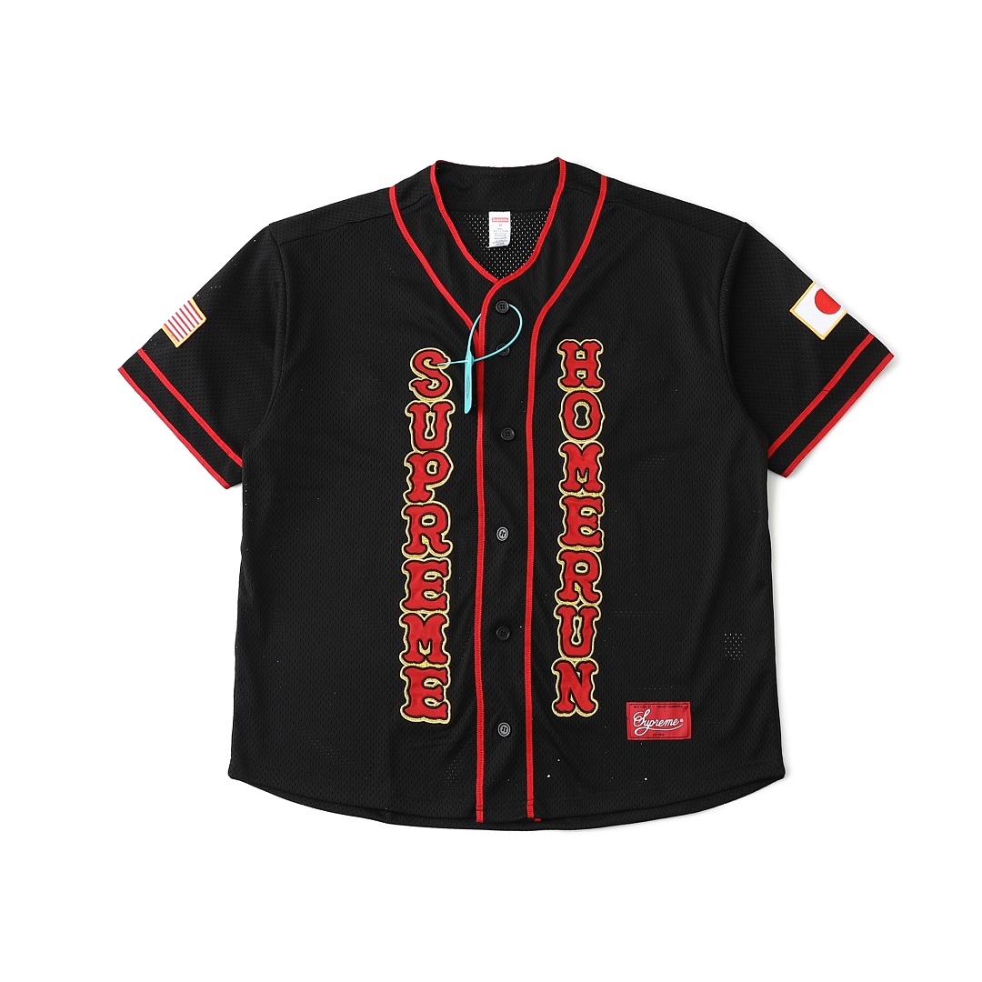 Supreme 298 SS25 Baseball Jersey Label Logo Short Sleeve : Black White Water Green S M L - Image 5