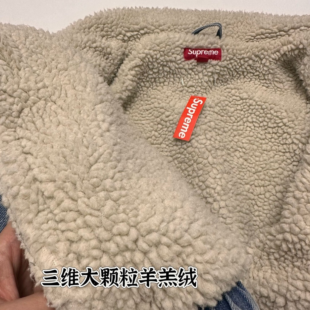 Supreme 598 24Fw Faux Shearling Lined Bomber Jacket Velvet Black White Water Blue S-XL - Image 32
