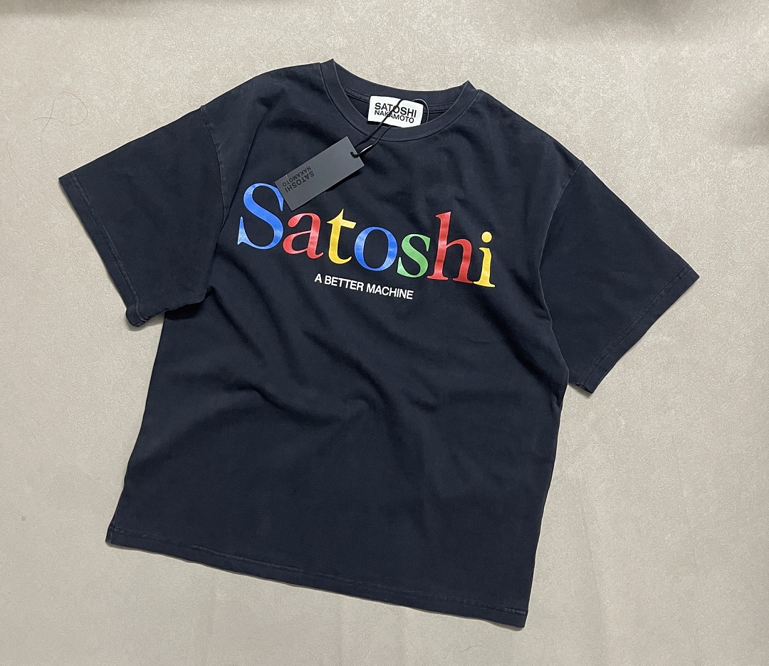 Unbranded 138 Satoshi Nakamoto Color Gradient “Satoshi” Print Short Sleeve T Washed Black S M L - Image 5