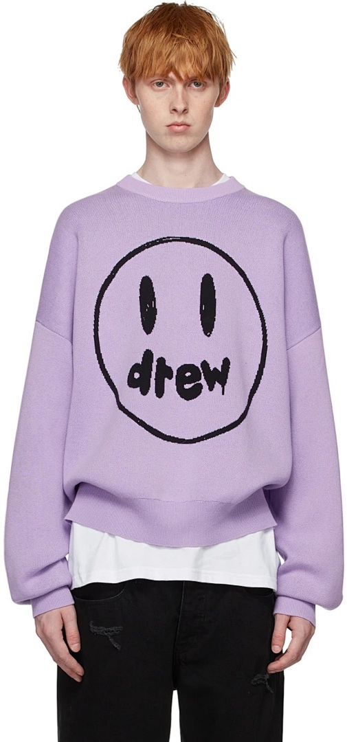Drew House 218 DREW HOUSE LAVANDER Logo Floral Solid Long Sleeve Fleece Grey Purple S M L - Image 18