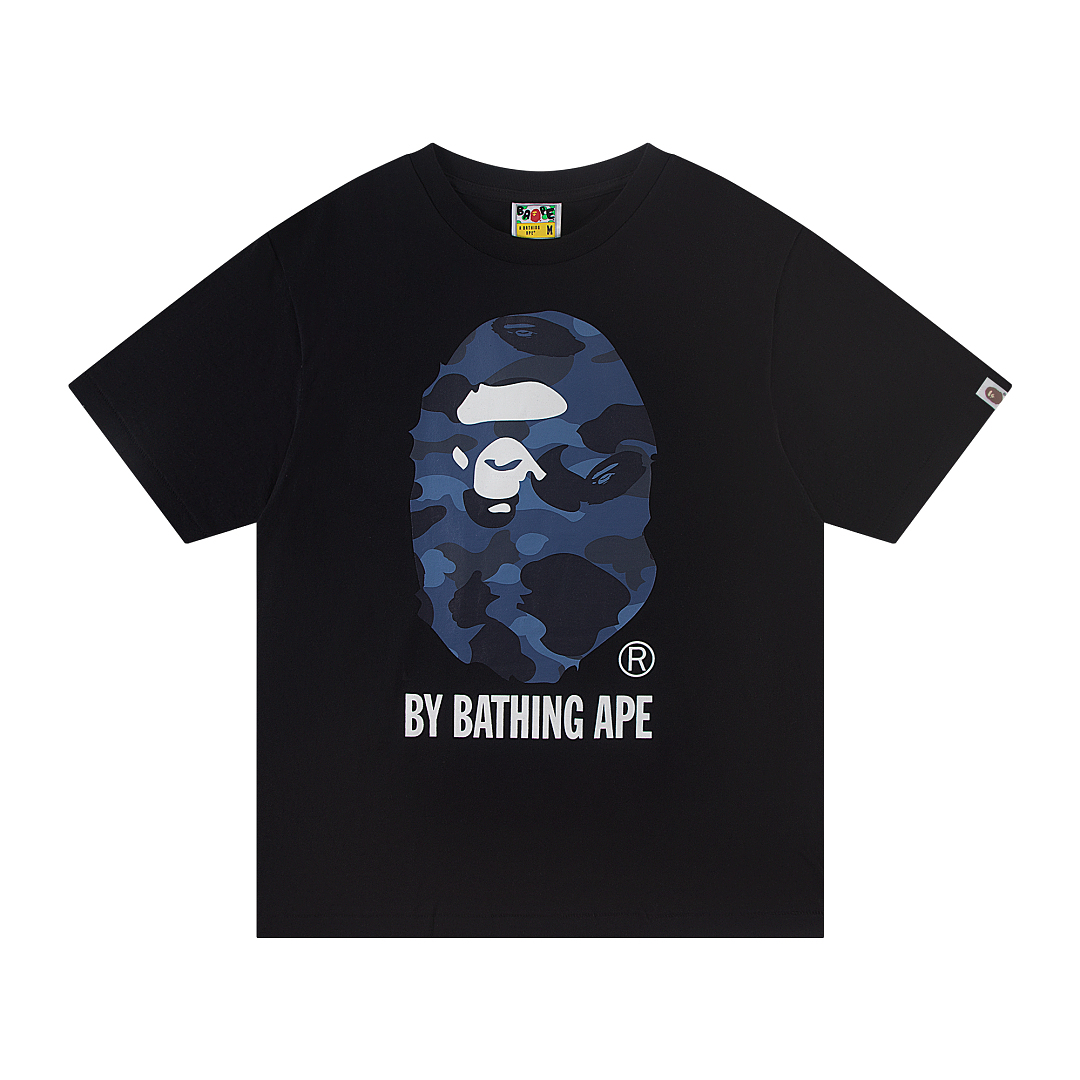 Bape 148 TOP Print Collar Short Sleeve T Black White S-XL - Image 3