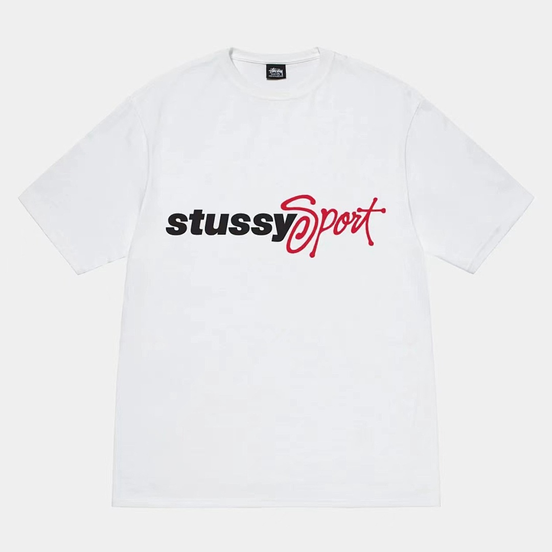 Stussy 108 Stu SS24 SPORT SCRIPT TEE Logo Print Wide Collar Short Sleeve T : Black White Blue S M L XL Y2426# - Image 4