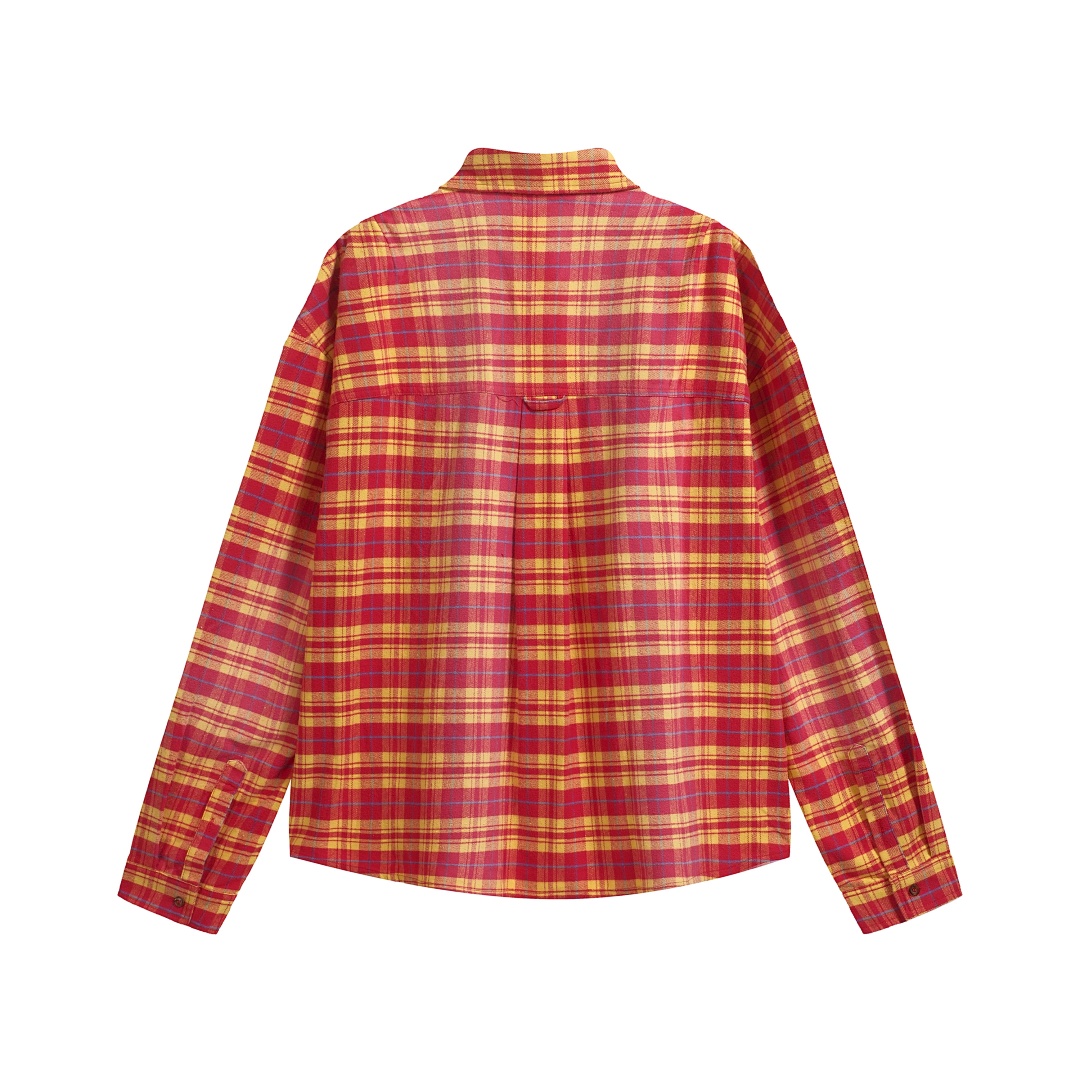 Unbranded 268 FAR FARFROMWHAT WASHED FLANNEL SHIRTS Water Ink Red Yellow S-L 3270# - Image 3