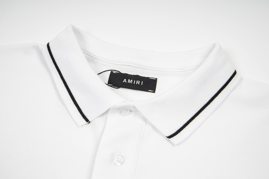 AMIRI 128 26Ss New Logo Embroidered Collar Buckle Polo Short Sleeve T Black White Grey S M L XL 9936# - Image 17
