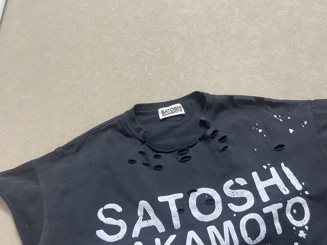 Unbranded 128 SATOSHI NAKAMOTO Luke Destroyed Ink Sleeve T : Washed Black Blue Red S M L - Image 7
