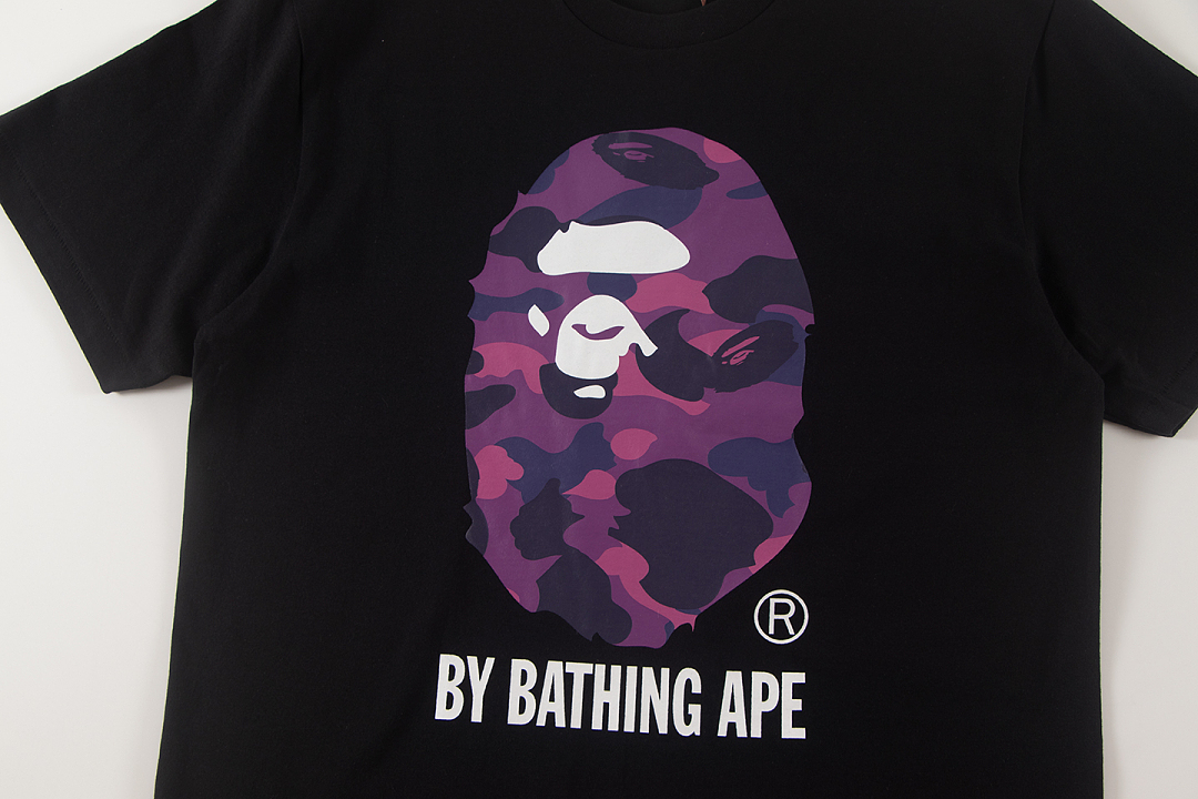 Bape 148 TOP Print Collar Short Sleeve T Black White S-XL - Image 7
