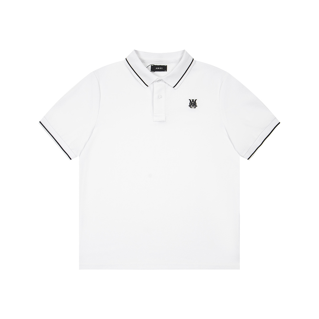 AMIRI 128 26Ss New Logo Embroidered Collar Buckle Polo Short Sleeve T Black White Grey S M L XL 9936# - Image 15