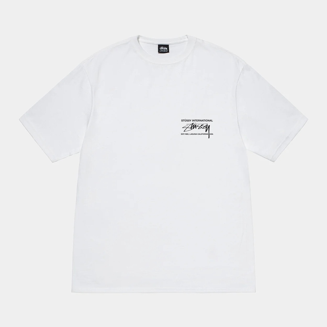 Stussy 108 Stu FW24 SMOOTH INTERNATIONAL TEE Print Collar Short Sleeve T S-XL (Black) - Image 4