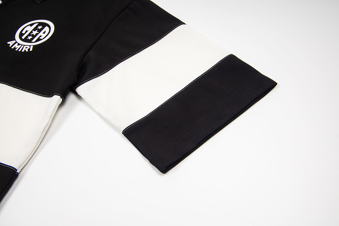 AMIRI 148 26Ss New Logo Print Collar Buckle Polo Short Sleeve T Black White S M L XL 9930# - Image 14