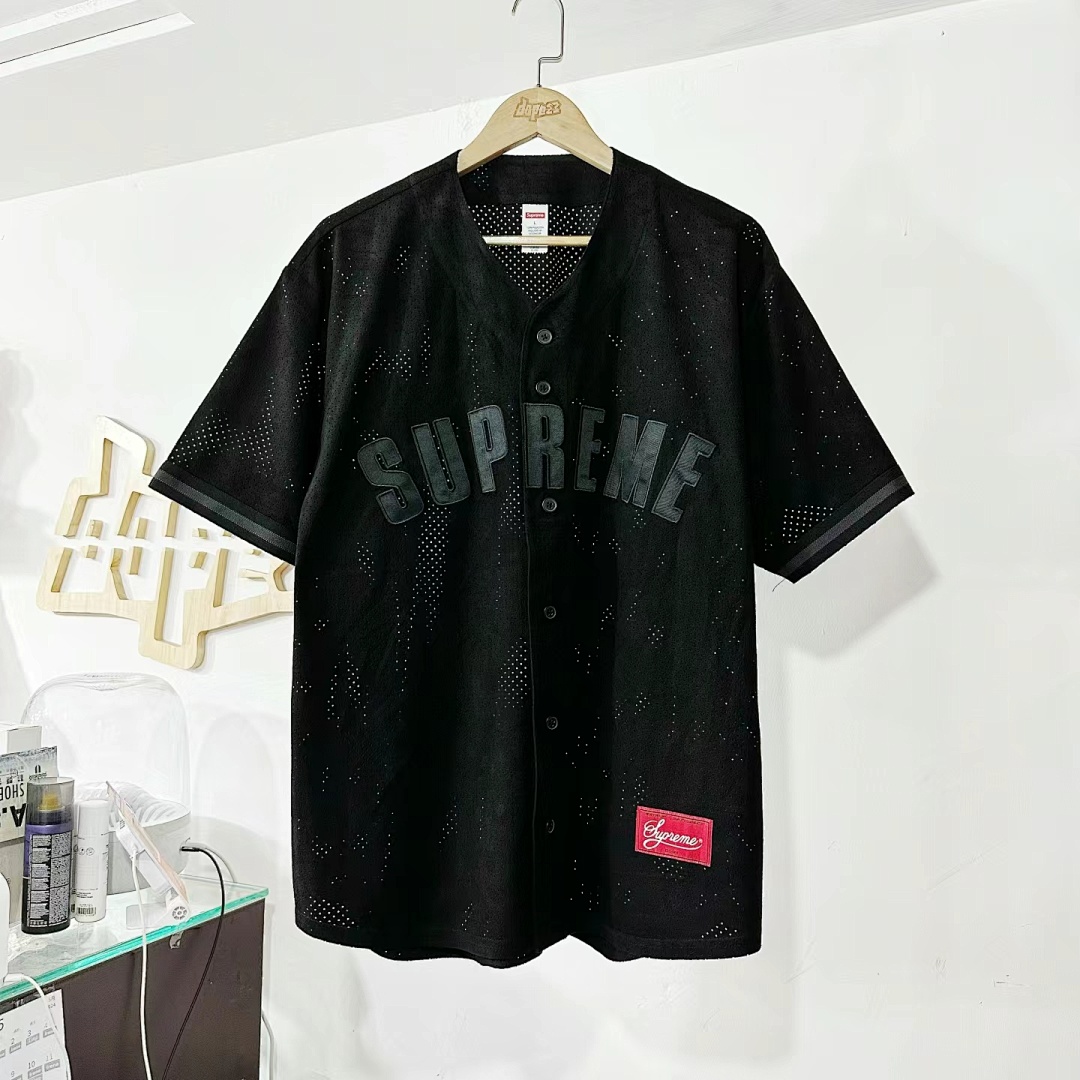 Puma 258 24SS ULTRASUEDE MESH BASEBALL JERSEY/SHOPT Suede Short Sleeve Black Light Grey Navy S M L - Image 23
