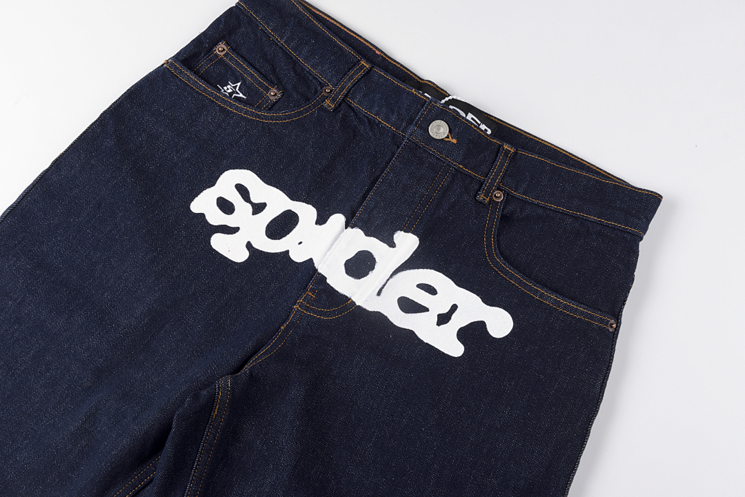 Sp5der 298 Sp5Der 555555 Denim Shorts Mens Womens Short White Blue S-XL - Image 6