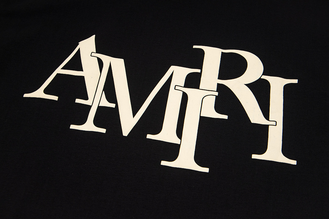 AMIRI 118 Wide Version Model Short Sleeve T Logo Print High Wind Black White Apricot S M L - Image 16