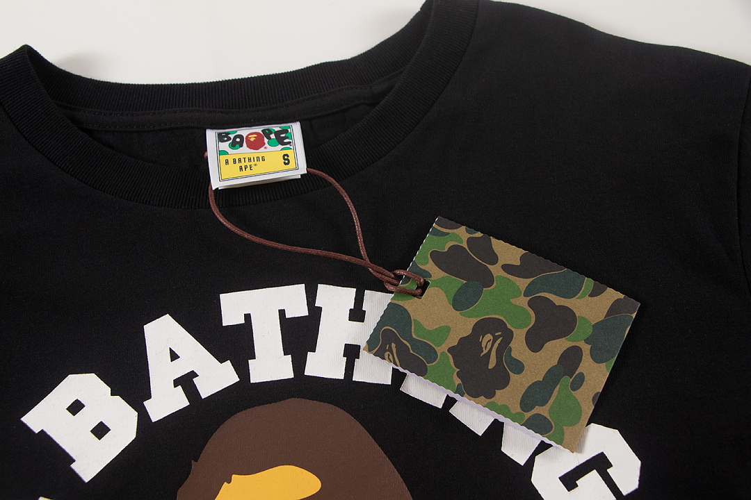 Bape 148 TOP Print Collar Short Sleeve T Black White S-XL - Image 5