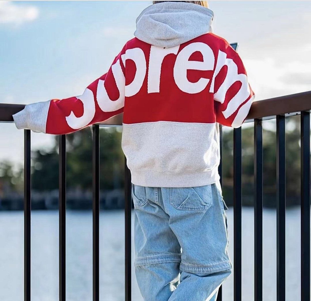 Supreme 298 BIG LOGO JACQUARD HOODED SWEATSHIRT Black Grey S M L - Image 7
