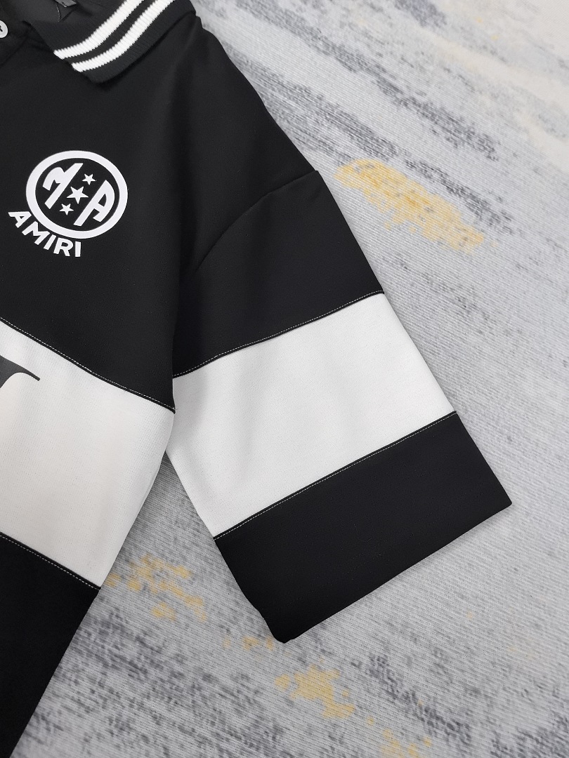 AMIRI 148 26Ss New Logo Print Collar Buckle Polo Short Sleeve T Black White S M L XL 9930# - Image 21