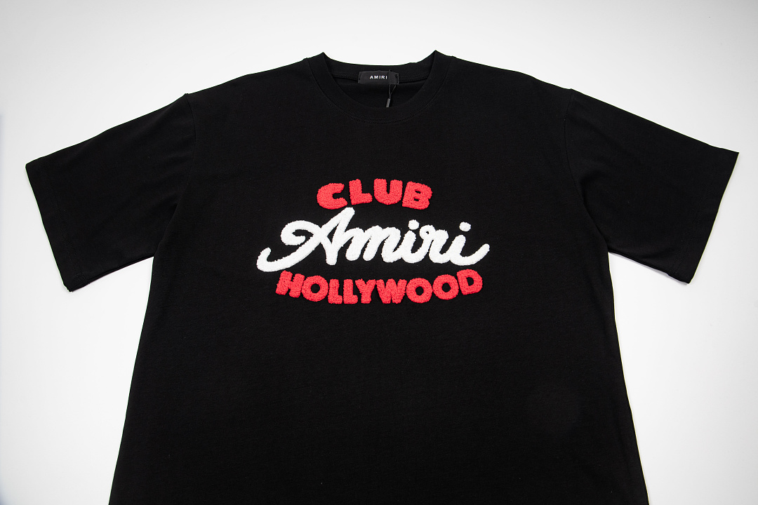 AMIRI 118 26Ss New Fleece Embroidered Short Sleeve T Black White S M L XL 9929# - Image 5