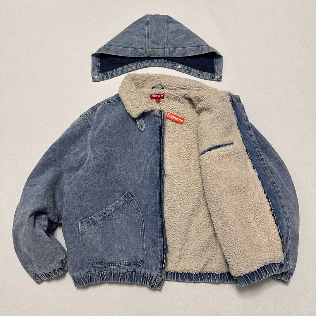 Supreme 598 24Fw Faux Shearling Lined Bomber Jacket Velvet Black White Water Blue S-XL - Image 20