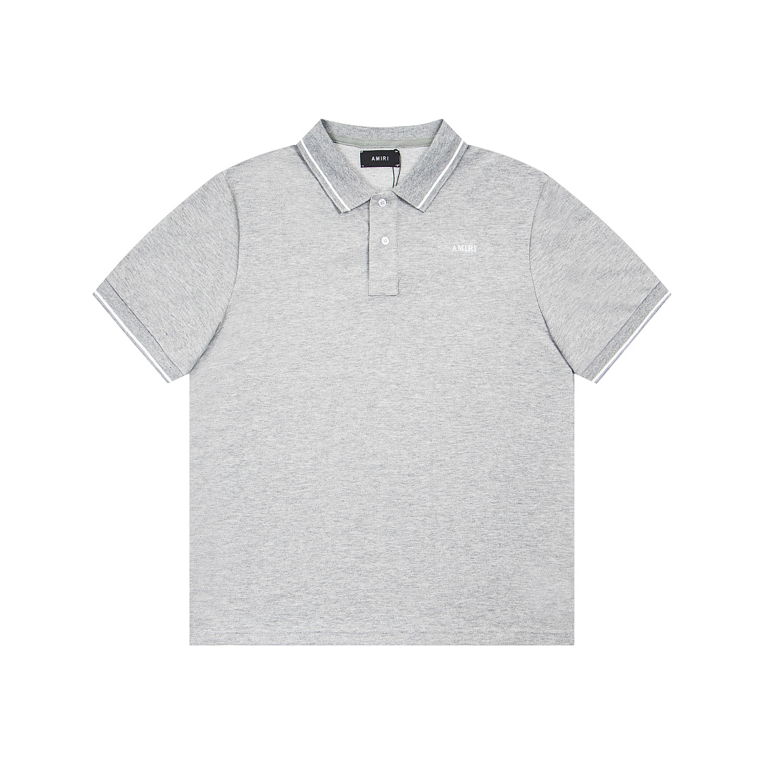 AMIRI 128 26Ss New Logo Embroidered Collar Buckle Polo Short Sleeve T Black White Grey S M L XL 9937# - Image 12