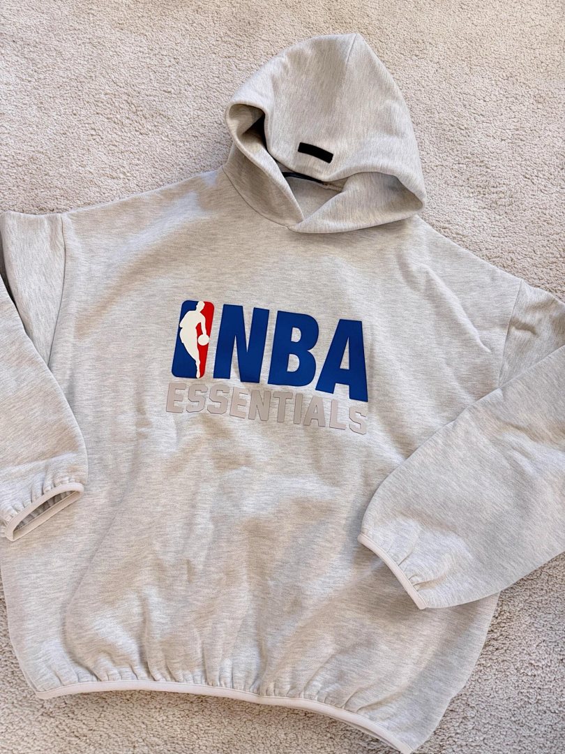 Essentials 238 Ess X Collab FW25 NBA Hoodie Logo Velvet Print Black Light Mist Grey : SM L - Image 13