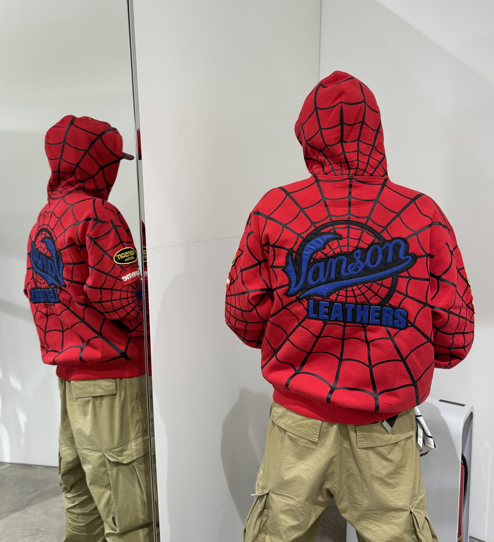 Sp5der 438 VANSON SPIDER-MAN Collab SS26 ZIP UP HOODED Thin Velvet Black Red S-XL - Image 39