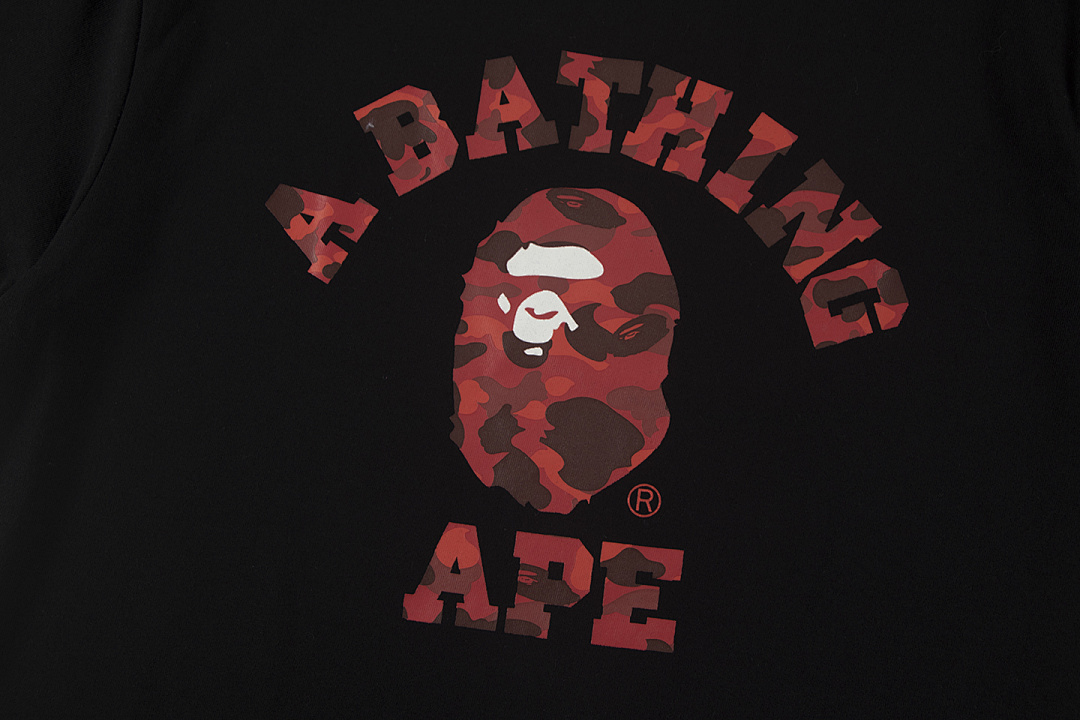 Bape 148 TOP Print Collar Short Sleeve T Black White S-XL - Image 6