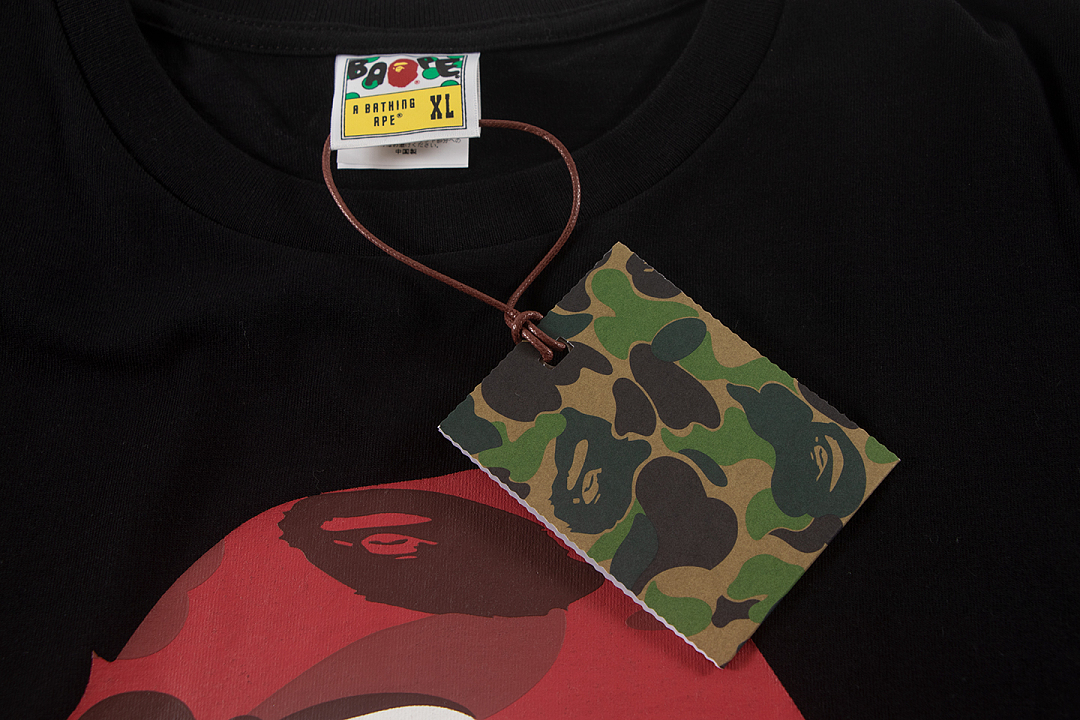 Bape 148 TOP Print Collar Short Sleeve T Black White S-XL - Image 6