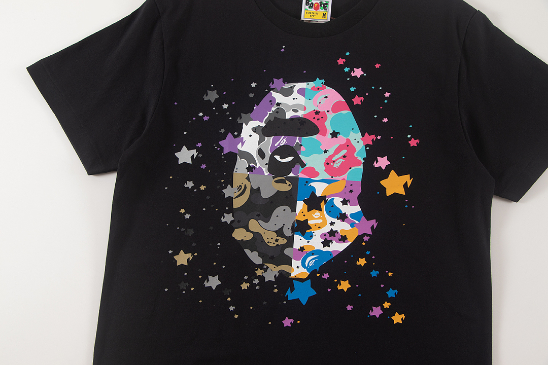 Bape 148 TOP Print Collar Short Sleeve T Black White S-XL - Image 7