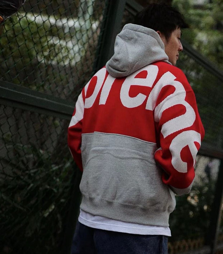 Supreme 298 BIG LOGO JACQUARD HOODED SWEATSHIRT Black Grey S M L - Image 23