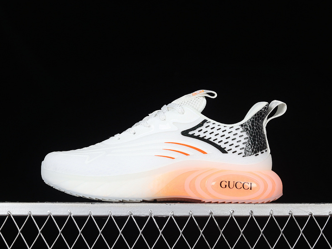 GU*CCI 22SS CASUAL TRENDY SNEAKERS WHITE/BLACK/ORANGE · 9Y9209666, photo 1