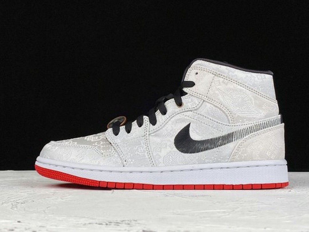 Jordan [CU2804-100]-[AIR JORDAN 1 MID FEARLESS EDISON CHEN-CLOT SILK SILVER/BLACK-RED], photo 1