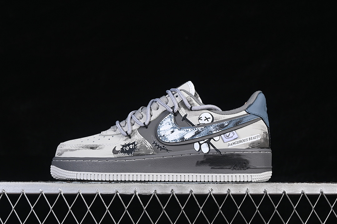 Nike [DB3310-333]-[AIR FORCE 1 07 ALLEY GRAFFITI CASUAL SHOES GREY/BLUE]-[WOMAN:36-39]-[MAN:40-45], photo 1