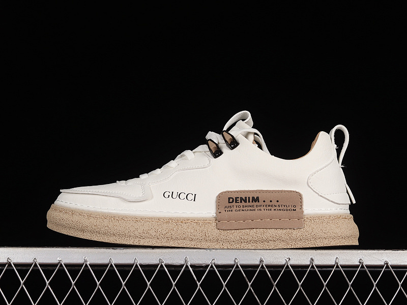 GU*CCI CASUAL TRENDY SNEAKERS WHITE/WHITE/KHAKI · 9Y9202001, photo 1