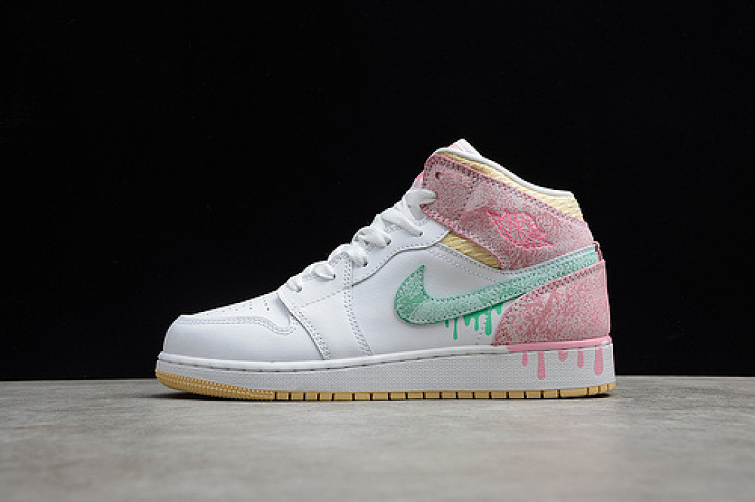 Jordan [DD1666-100]-[CJ AIR JORDAN 1 MID SE GS PAINT DRIP WHITE/ARCTIC PUNCH/PALE VANILLA/GREEN GLOW], photo 1