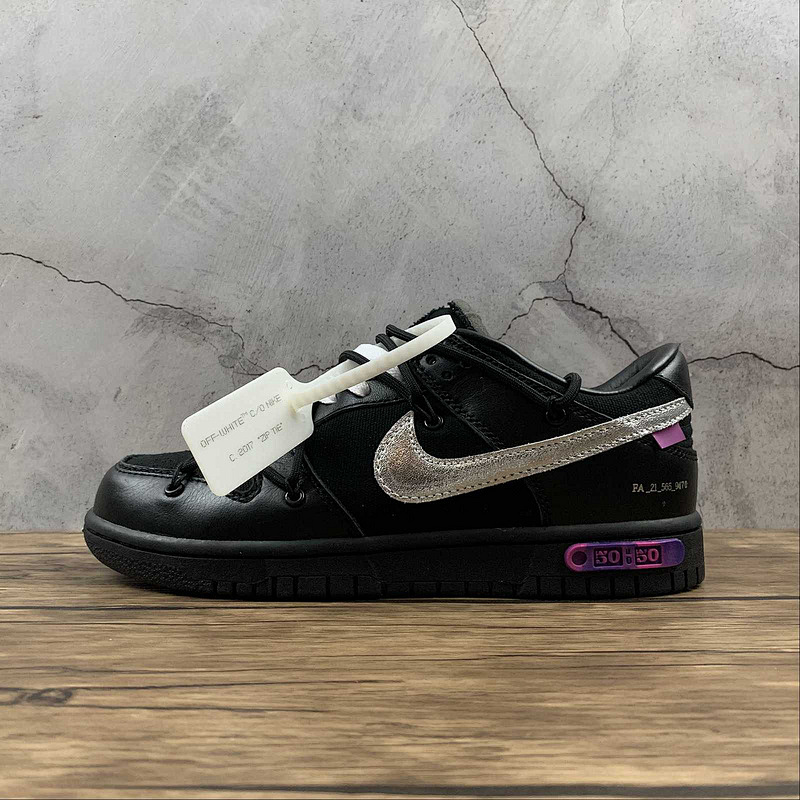 Purple Nike OW X SB DUNK LOW THE 50 BLACK/METALLIC SILVER-PURPLE · DM1602-001, photo 1