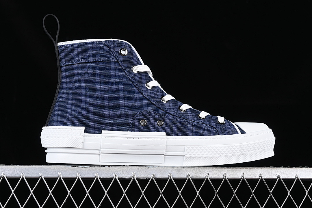 Dior [B23 OBLIQUE TOP SNEAKERS MID CASUAL SHOES WHITE/NAVY BLUE/BEIGE]-[WOMAN:39]-[MAN:40-46] - Image 15