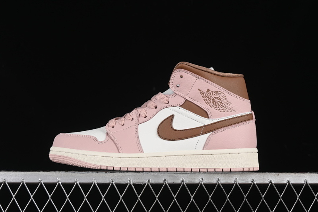 Jordan [BQ6472-620]-[AIR JORDAN 1 MID AJ1 BASKETBALL SHOES KHAKI/PINK]-[WOMAN:35.5-39]-[MAN:40], photo 1