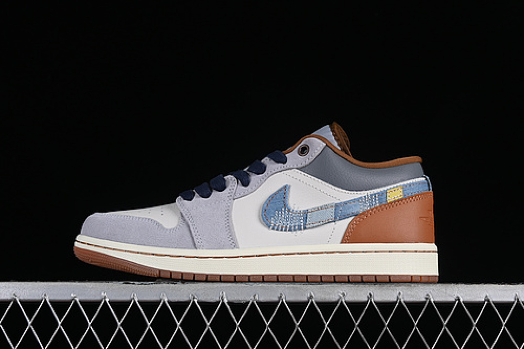 Jordan [FZ5042-041]-[AIR JORDAN 1 LOW REPAIRED DENIMSWOOSH PHANTOM/COCONUT MILK/AMBER BROWN/STAR (BLUE]), photo 1