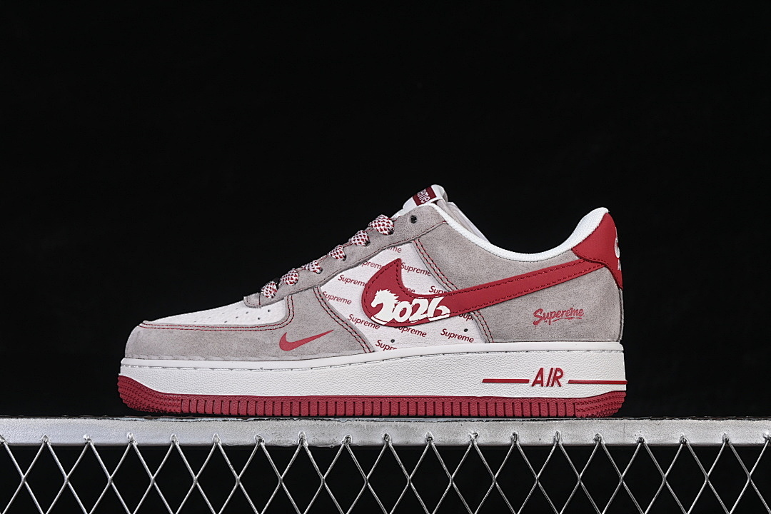Nike [JP2026-132]-[AIR FORCE 1 07 LOW CASUAL SNEAKERS WHITE/GREY/RED]-[WOMAN:36-39]-[MAN:40-45] - Image 2