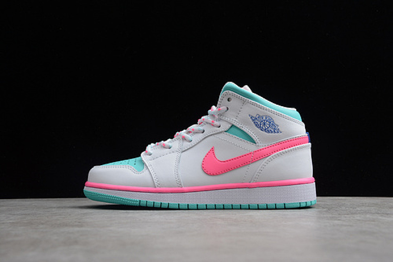 Jordan AIR Jordan 1 MID GS GREY/DIGITAL PINK/AURORA GREEN · 555112-102, photo 1
