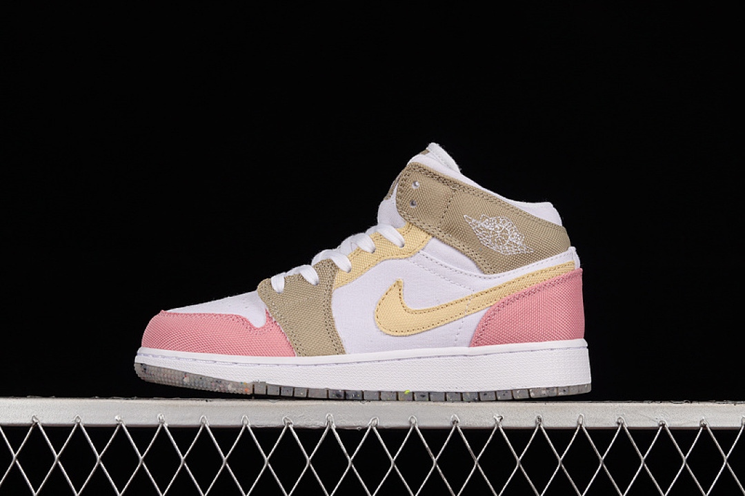 Jordan AIR Jordan 1 MID SE GS PASTEL GRIND WHITE/VIVID GREEN/PINK · DJ0338-100, photo 1