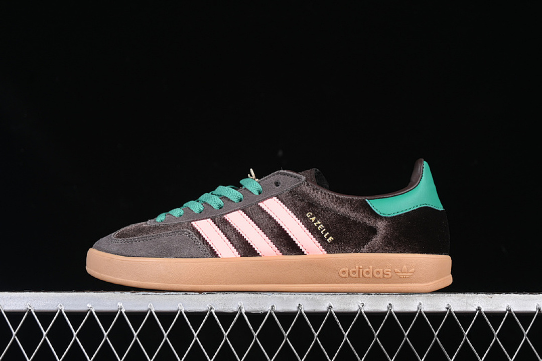 Adidas ORIGINALS GAZELLE INDOOR DARK BROWN/GLOW PINK/COURT GREEN · JI2714, photo 1