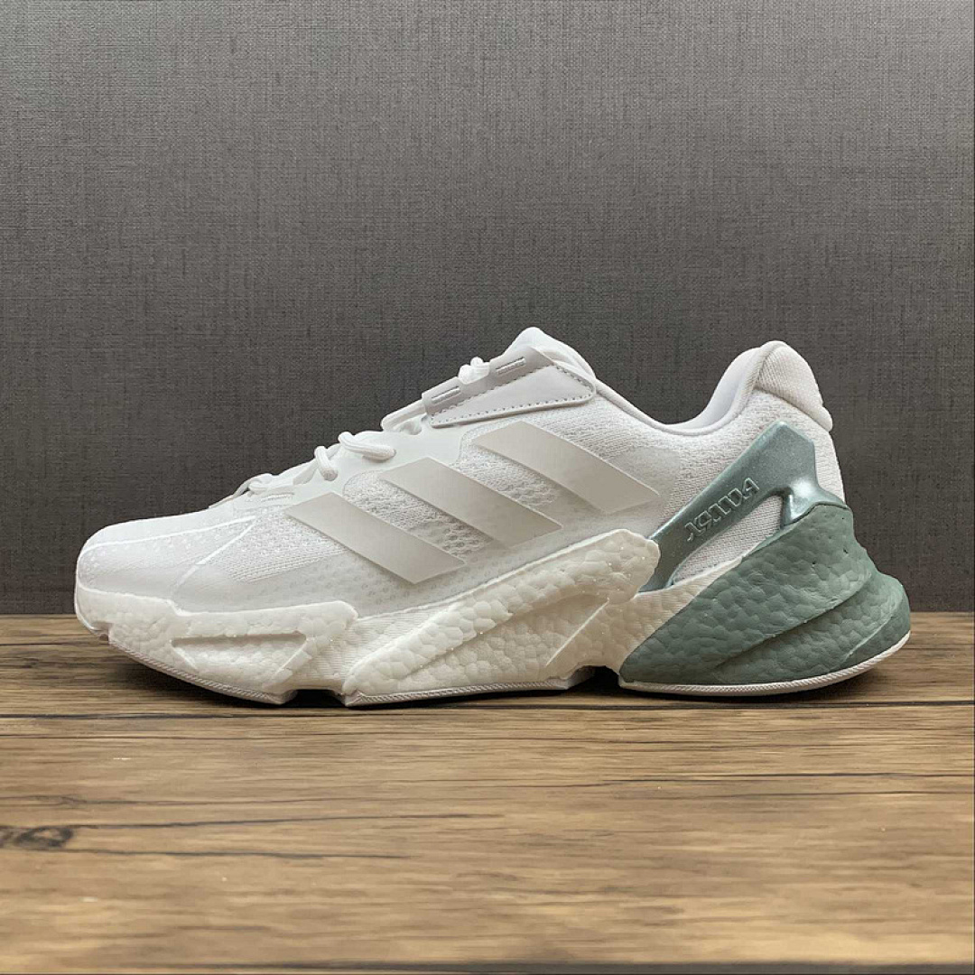 X9000L4 SHOES CLOUD WHITE/CLOUD WHITE/METALLIC GREEN · GX3486, photo 1