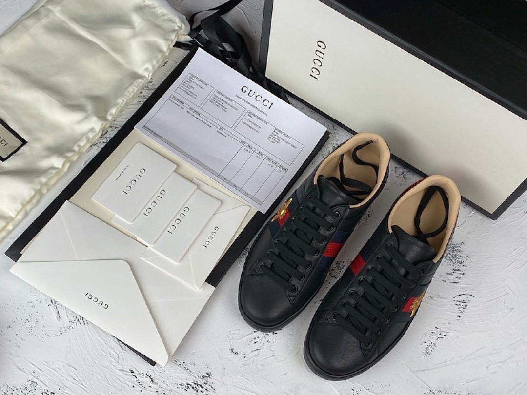 Gucci [GU*CCI ACE EMBROIDERED LOW-TOP SNEAKER BLACK/NAVY BLUE/RED-GOLD]-[UNISEX:34-48] - Image 2