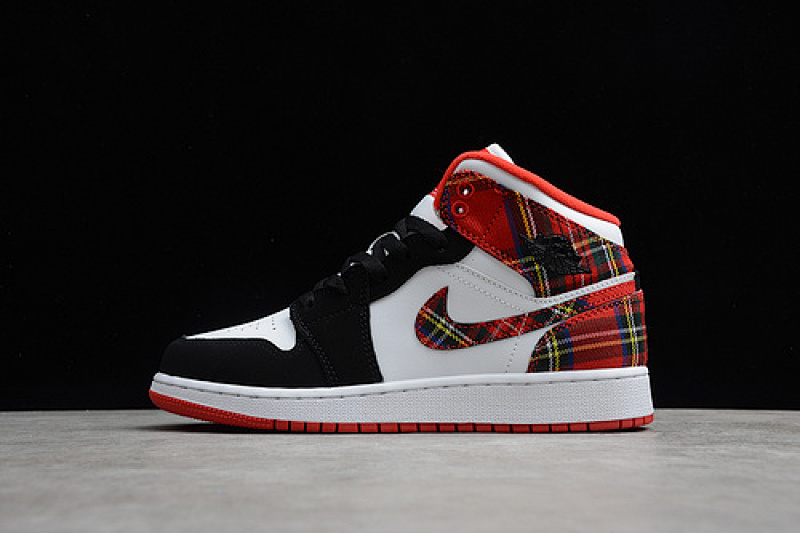 Jordan AIR Jordan 1 MID GS PLAID WHITE/BLACK/RED · 554725-607, photo 1