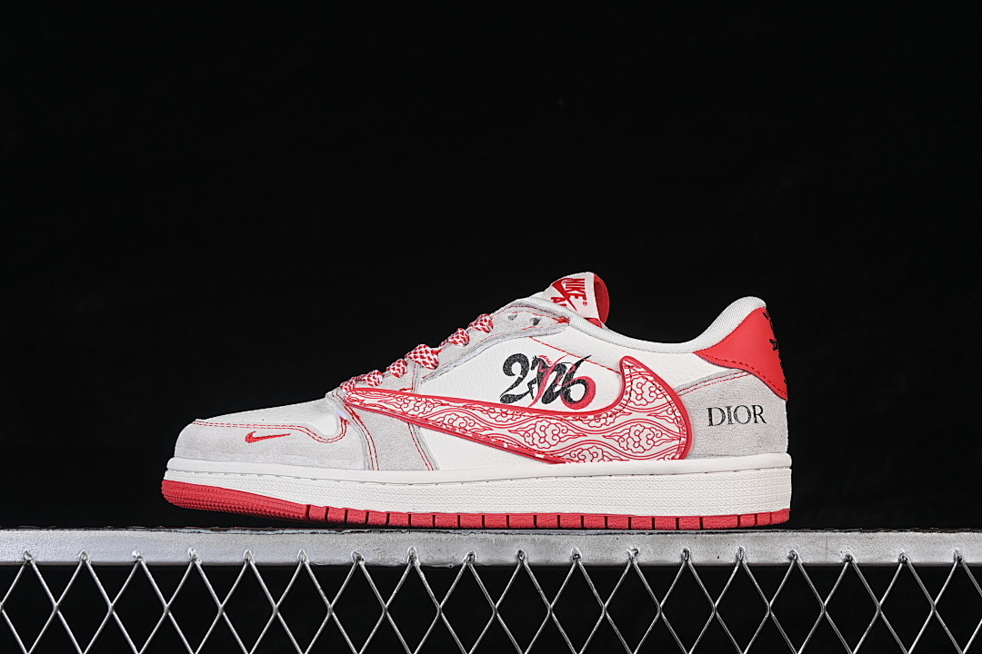 Jordan [JW1188-178]-[AIR JORDAN 1 LOW RETRO BASKETBALL SHOES WHITE/GREY/RED]-[WOMAN:36-39]-[MAN:40-45], photo 1