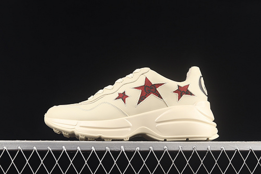 On Running [2SHC09560]-[GU*CCI RHYTON VINTAGE TRAINER SNEAKER BEIGE/BEIGE/RED-BLACK]-[UNSIEX:35-44] - Image 2